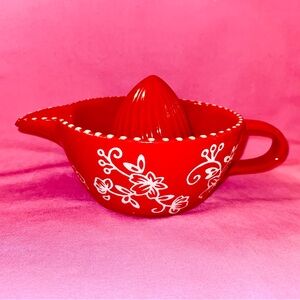 Temp-Tations Juicer Red White Paisley Floral Ceramic Cup Kitchen Lemon Citrus